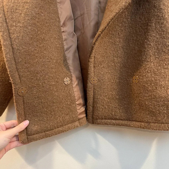 Gentle Herd 100% Nylon Collared Bohemian Classic Tan Boxy Short Knit Coat XL - Picture 9 of 11